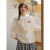 2025 Primavera e Verão Novo Estilo Japonês Estilo Fresco Renda Gola Redonda Pulôver Manga Longa Estilo Mori Camisa Empilhada Branca para Mulheres