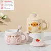 Copo de Água de Cerâmica com Design de Coração Delicado, Alto Valor Estético, Presente para Estudantes, Uso Doméstico, Caneca Prática com Tampa