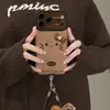 Capa de celular laço de gato para Apple 17pm, iPhone 18, retro 16, camurça 14, com cordão, 15, para mulheres