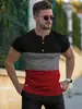 Amazon Transfronterizo Verano Nuevo Camiseta Casual Deportiva de Manga Corta para Hombre Costura Tricolor Cuello en V Festoneado Camisa Henry para Hombre