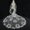 Vestido de Novia con Cola Larga, Velo de Novia con Apliques de Encaje, Tocado de Novia, Velo Largo de Una Sola Capa Estilo Bosque Venta al Por Mayor