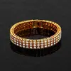 Colar Corrente de Tennis Europeu e Americano Estilo Hip-Hop Transfronteiriço Liga de Três Fileiras Totalmente Cravejado de Diamantes Acessórios de Joias Personalizadas Masculinas
