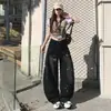 Jeans de pierna ancha curvados negros y grises estilo americano para mujer, pantalones de otoño de cintura alta con estampado de estrellas, holgados, adelgazantes, de pierna recta, hasta el suelo