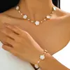 Moda Cruzada Europeia e Americana Estilo de Luxo Trevo de Quatro Folhas com Pedras Preciosas Rosa Trevo de Cinco Folhas Conjunto de Colar e Pulseira para Mulheres
