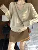 Suéter de Tricô Gola V Outono e Inverno para Mulheres, Macio e Amigo da Pele, Top de Estilo Solto e Relaxado, Suéter para Cobrir, Camada Base