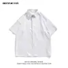 Camisa Masculina Retro de Listras Verticais de Manga Curta Estilo Hong Kong Verão Tendência Street Wide Nicho Casual