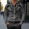 Camisa masculina de manga longa sem ferro, estilo étnico casual, camisa de alta qualidade sem ferro, camisa com colarinho dobrável e elasticidade em quatro direções para homens