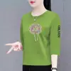 Ropa transfronteriza para madres de mediana edad y mujeres mayores, nueva camiseta de manga tres cuartos estilo chino transfronteriza de comercio exterior, top estampado de cuello redondo para mujer, camiseta básica