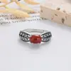 Anillo Ovalado Rojo Sur de Espiga de Trigo de Plata Tailandesa Estilo Chino Nuevo Anillo Vintage Desgastado Anillo para Dedo Índice Cara de Huevo Versátil de Gama Alta