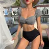 Traje de baño coreano para mujer, bikini sexy de dos piezas dividido para verano, bikini sexy sin hombros, traje de baño para mujer de vacaciones en la playa