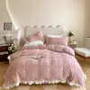 Clase Francesa Terciopelo de Leche Cuatro Piezas Terciopelo Coral Invierno Cálido Funda de Edredón Espesado Suave Terciopelo Coral Ropa de Cama