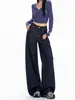 Calça jeans feminina azul denim de perna larga, nova coleção outono 2026, cintura alta, corte solto, cobre os quadris, efeito emagrecedor, calça comprida, A14237
