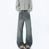 Ropa Popular para Hombre / Novedad de Primavera Estilo Americano High Street Peso Pesado Jeans Versátiles de Longitud Completa para Hombres y Mujeres, Corte Holgado con Ligero Desflecado