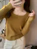 Versátil top de punto para mujer, novedad otoño temprano 2026 estilo coreano ajuste ceñido cuello cuadrado suéter corto
