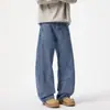 Pantalones Vaqueros Rectos Populares Estilo Americano para Hombre Shanggu, Pantalones Trendy de Pierna Ancha Cortados Curvos de Lavado High-Street