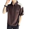 Camiseta de manga corta para hombre, verano, moderna, perla, cuello de solapa fino, combinación de colores, media cremallera, manga media, bordado, guapo, P