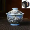 Tigela Única com Tampa, Tampa de Copo Prensada à Mão, Porta-Panela, Conjunto Pequeno de Chá Jingdezhen, Conjunto Pessoal de Chá Kung Fu para Casa