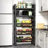 Prateleira de Chão com Múltiplos Níveis para Cozinha, Carrinho de Armazenamento Móvel com Rodinhas para Frutas e Legumes, Prateleira de Armazenamento para Cesta de Legumes e Micro-ondas