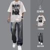 Camiseta de Verano de Algodón NR de Manga Corta para Niños Traje Vaqueros Modernos a Juego Modernos para Niños Genial y Guapo