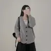 Cardigan casual de punto de otoño estilo coreano chic, cuello en V, suéter tipo abrigo perezoso que reduce la edad, de un solo botón