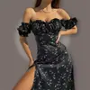 Vestido de Verano 2026 para Mujer, Nuevo Estilo Europeo y Americano, Exportación, Fresco y Sexy, de un Hombro, con Abertura, Ajustado, Estampado