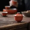 Moji Alum Rojo Esmalte Tapa Antigua Cuenco Juego de Té Kung Fu Cerámica Cuenco para Té de Roca Oro Ciruelo Orquídea Bambú Crisantemo Imitación Cuenco para Té con Espuma Caliente