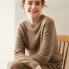 Suéter Básico de Cachemir Grueso de Doble Hilo con Cuello Redondo para Mujer Otoño e Invierno Versátil Holgado de Cachemir Suéter de Manga Larga Suéter Base