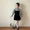 Vestidos e Saias para Meninas do Ensino Fundamental e Médio, Roupas de Outono, Novo Estilo Coreano, Roupas para Bebês e Crianças, Vestidos de Princesa de Manga Longa para Primavera e Outono