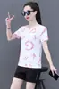 Verano Nuevo Seda de Hielo Secado Rápido Transpirable Estampado Mujer Manga Corta Casual Moda Clásico Cuello Redondo Multicolor Opcional