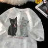 Camiseta Casual de Manga Corta para Hombre, Nuevo Estilo Verano 2026, Estilo Urbano Americano, Marca de Tendencia de Alta Calidad, Top de Algodón Holgado con Estampado de Gato