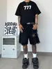 Shorts de Mezclilla Negros Deshilachados y Rotos para Hombre con un Diseño Único, Shorts Rectos de Cinco Puntos Vintage de Calle con Tres Rayas de Verano