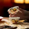 Colección de juego de té de cerámica pintado a mano con engobe: gaiwan, tetera, taza de maestro, taza de degustación, soporte para tetera, taza de café