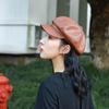 Sombrero Octagonal de Cuero Sintético Tiantiandi para Mujer, Boina Versátil de Estilo Coreano para Adultos, Boina de Periódico Retro Británica de Moda para Otoño e Invierno