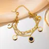 Pulsera de doble titanio y acero con concha blanca y negra, estilo romano digital, moda de lujo ligero, accesorios de joyería para mujer, sin quitar para el baño