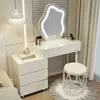Tocador estilo crema, mueble de almacenamiento minimalista moderno, mesita de noche, tocador de maquillaje, escritorio integrado, tocador de maquillaje extensible 2025
