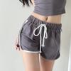 Pantalones Cortos de Color Contrastante Europeos y Americanos Colgantes con Cintura Elástica Moda Femenina Nuevo Cordón Casual Pantalones Cortos Calientes Moda Corto Moderno