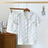 Pijama de Algodão Puro Feminino Verão Fino Fresco Doce Manga Curta Shorts Casual Solto Algodão Puro Absorvente de Suor Roupa de Casa conjunto
