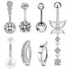 Venta al por mayor transfronteriza europea y americana Juego de 7 piezas de Studs para ombligo redondos lisos con incrustaciones de circonita de cobre Anillos para ombligo Joyería para piercing