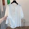 Foto Real de Design da Pequena Burguesia Francesa, Linda Blusa de Renda com Mangas Bufantes Curtas, Top Soltinho Tamanho Grande, Camisa para Menina Bebê