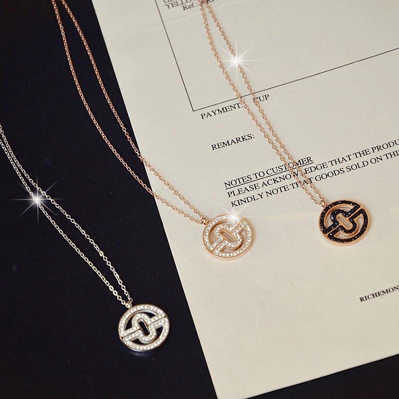 金哧18k玫瑰金镀18K玫瑰金微镶项链挂件女吊坠短款简约钛钢