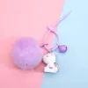 Chaveiro de Unicórnio com Bola de Pelo de Resina Desenho Animado Feminino Fofo Criativo Exquisito Chaveiro de Carro Pingente de Bolsa Acessórios