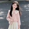 Conjunto de Dos Piezas de Punto con Cuello de Muñeca para Niñas Primavera y Otoño, Falda Dulce Estilo Coreano, Atuendo de Moda para Niños Mayores en Otoño
