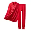 Conjunto de Ropa Interior Térmica Roja para Mujeres Mayores, Cardigan Cálido de Algodón Año Zodiacal, Ropa Interior de Mamá