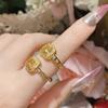 Anillo de bodas francés Camellia de lujo, ligero y de alta calidad, con incrustaciones de oro amarillo y diamantes, chapado en oro auténtico, ajustable, superbrillante, sencillo y de uso diario para mujer.