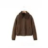 Atacado de fabricante transfronteiriço de roupas femininas jaqueta de inverno 2026 gola de pele de cordeiro camurça shearling