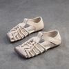 Shanghai Jiebu 2024 Verano Nuevo Estilo Tejido Punta Cuadrada Transpirable Calado Sandalias Retro Cómodas Ligeras Romanas Zapatos de Mujer