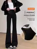 Calças de maternidade ligeiramente flare para primavera e outono, calças boca de sino tubarão, calças compridas de cintura alta modeladoras com suporte para a barriga, moda gestante plus size para o outono