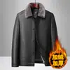 Chaqueta de cuero de invierno para hombres de mediana edad y mayores, con cuello de piel, forro de felpa, engrosada, cálida, adecuada para padres de mediana edad