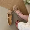 Primer Encuentro Zapatos Planos de Ballet Pleateados de Terciopelo Estacionales que Aumentan la Altura con Punta Cuadrada y Cierre de Hebilla, Mary Janes Suaves y de Moda