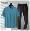 Traje de Polo Deportivo Casual para Hombre Verano Nuevo Camisa de Seda de Hielo Manga Corta Pantalones de Seda de Hielo para Papá traje